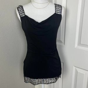 2000s black sequin cowl neck blouse